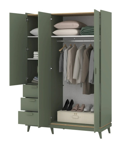 Шкаф на 3 двери с 3 ящиками Helvetia SCANDI 24GDOH19 (зеленый / дуб)