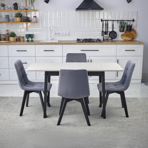 Комплект обеденный Ont- Леонардо 120 серо-бежевый + 4 стула Дарио серые