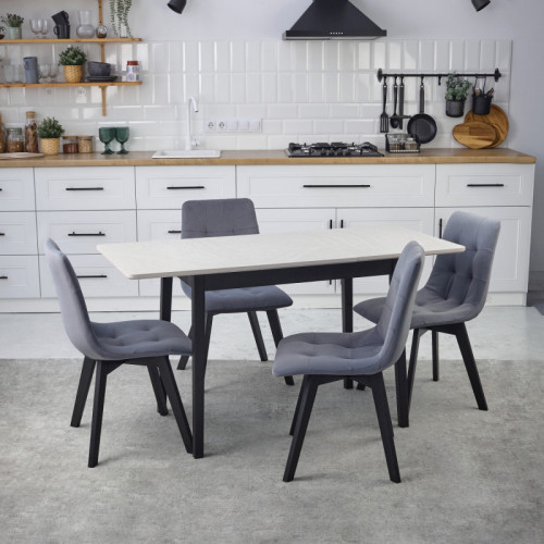 Комплект обеденный Ont- Леонардо 120 серо-бежевый + 4 стула Дарио серые