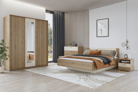 Кровать двуспальная Helvetia VERTINA (дикий дуб / дуб-песочно-бежевый)