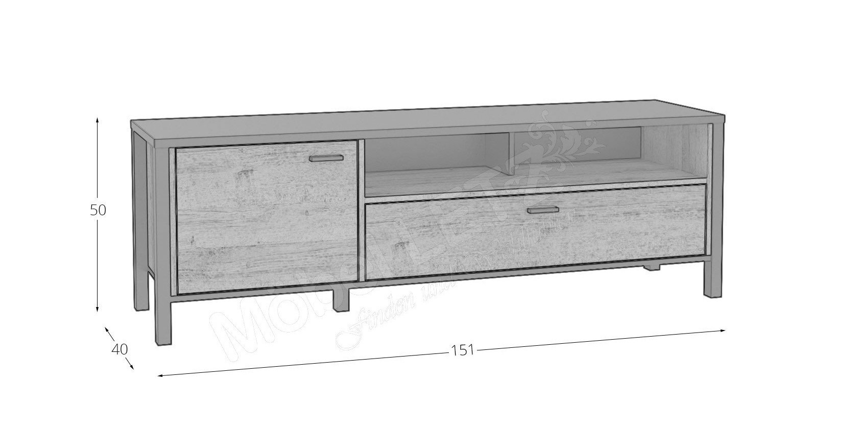 Тумба под телевизор Forte HIGH ROCK HRKT121 (дуб ривьера/черный)