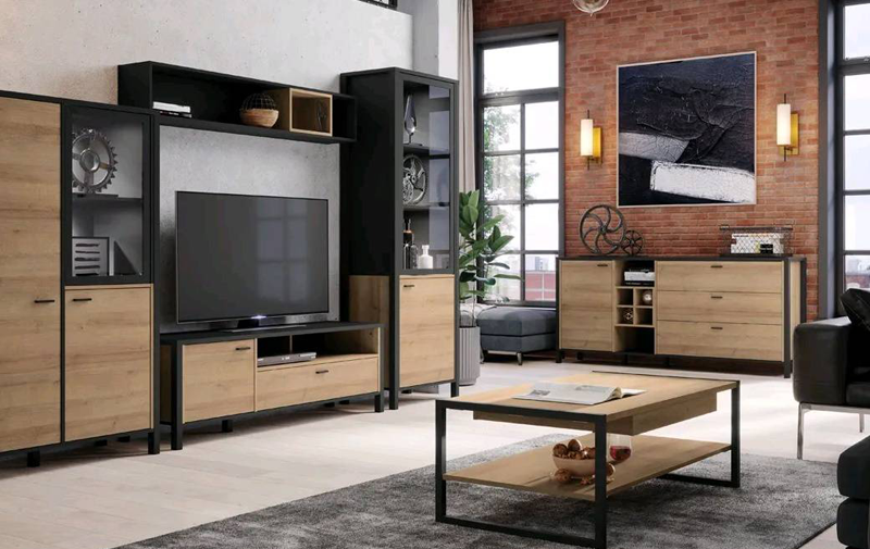 Тумба под телевизор Forte HIGH ROCK HRKT121 (дуб ривьера/черный)