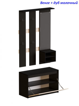 Прихожая с вешалкой и тумбой для обуви EVR- Микс венге + дуб молочный