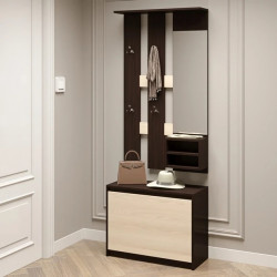 Прихожая с вешалкой и тумбой для обуви EVR- Микс венге + дуб молочный