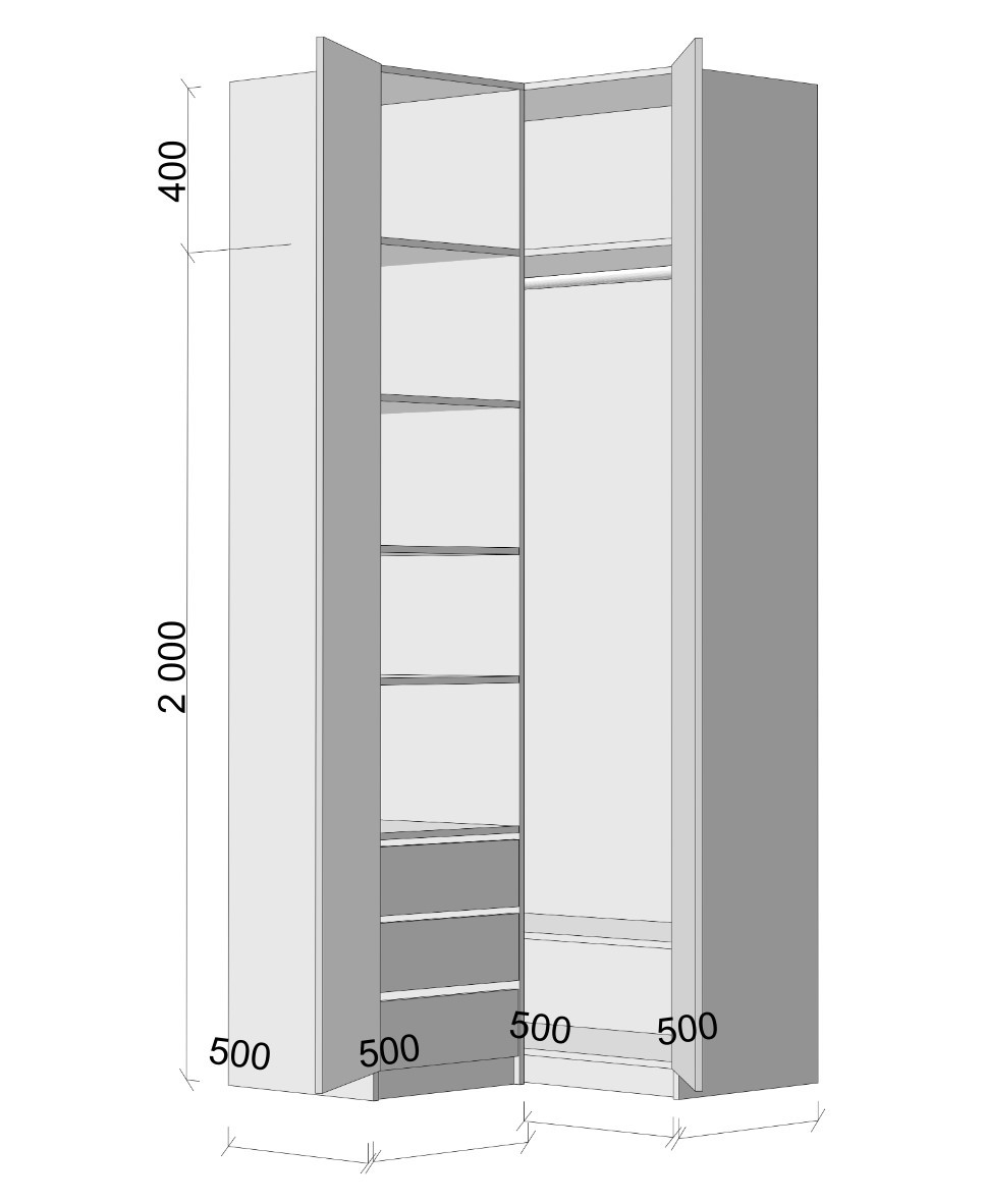 Шкаф угловой 240х100х100 см KOD- ШК-У-2