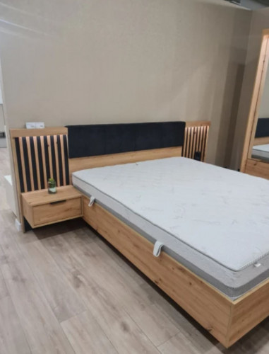 Кровать (каркас) Perfect Home Талли / Tally 160 с мягким изголовьем двуспальная Дуб артизан/антрацит