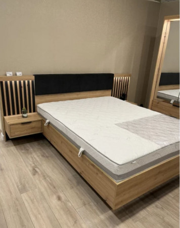 Кровать (каркас) Perfect Home Талли / Tally 160 с мягким изголовьем двуспальная Дуб артизан/антрацит