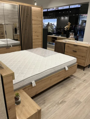 Кровать (каркас) Perfect Home Талли / Tally 160 с мягким изголовьем двуспальная Дуб артизан/антрацит