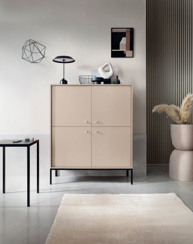 Комод высокий Perfect Home Моно/Mono 4-дверный,черные ножки MK104 Беж песочный